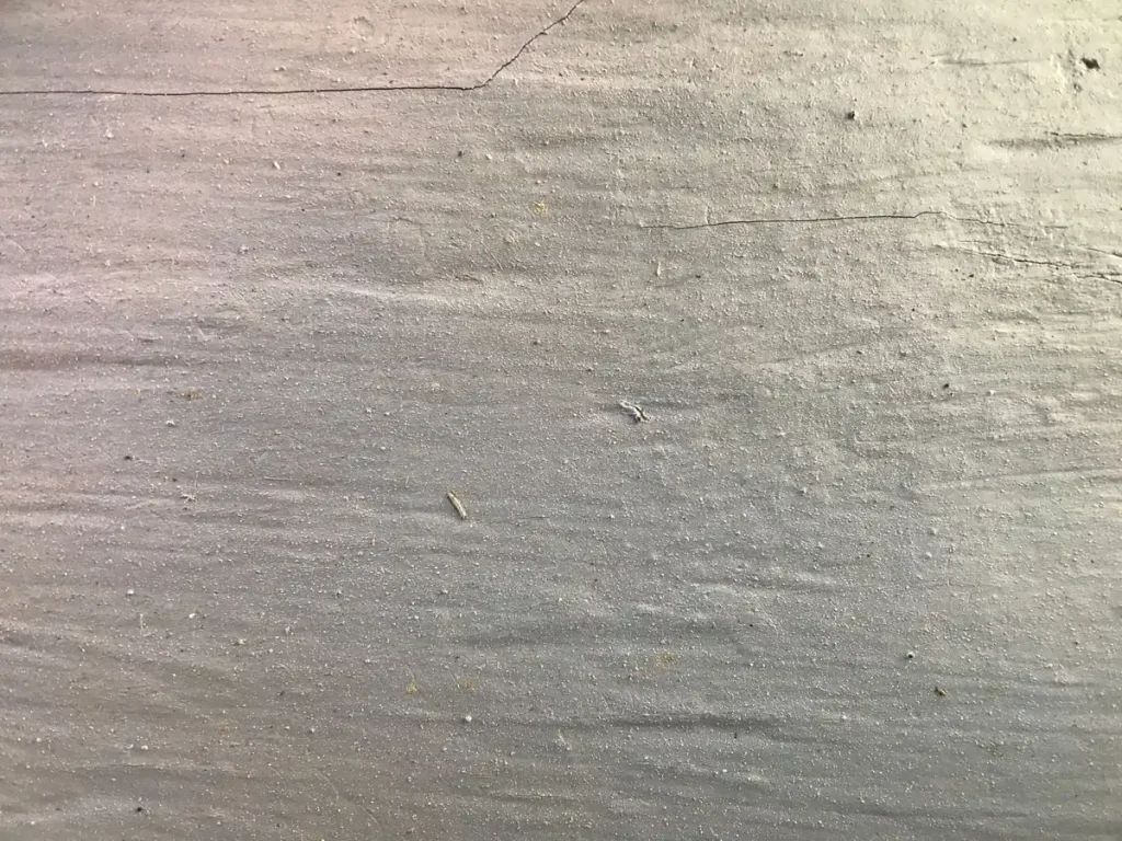 Personne poncant un sol en béton avec une ponceuse, poussière visible dans l'air