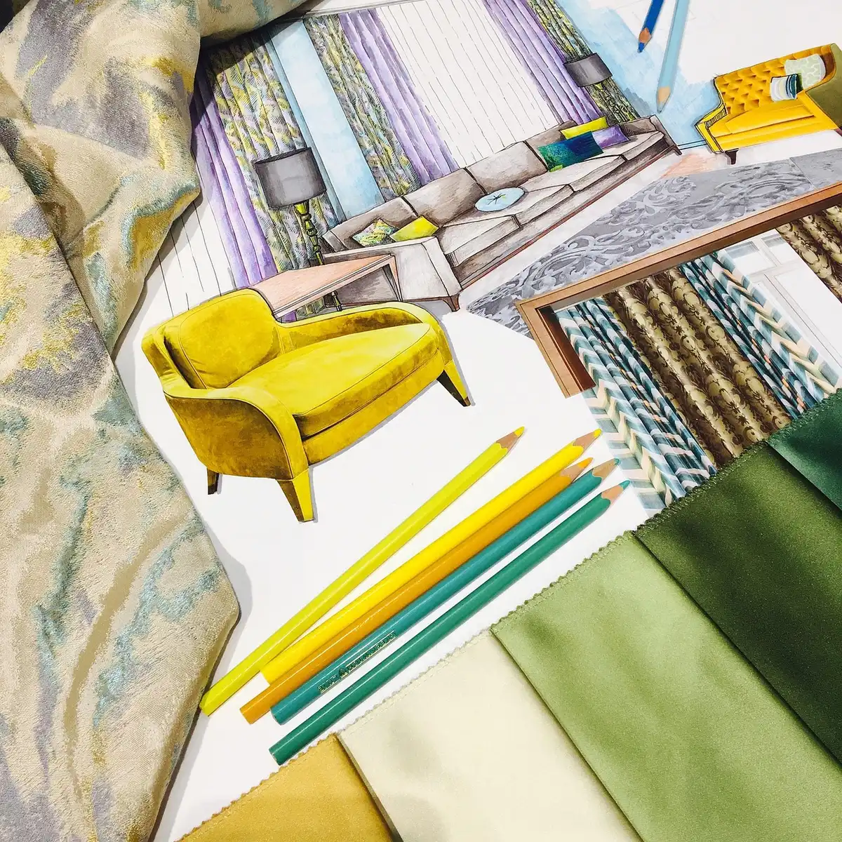 Échantillons de tissu et microfibre posés près d'un canapé